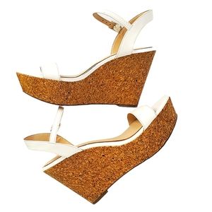 Jessica Simpson Aysha Cork Wedge White Strappy Faux Leather Platform Sandal Y2K
